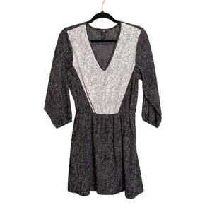 H&M Women's Black Polka Dots V-Neck Long Sleeve Cinched Baby Doll Dress Size 8